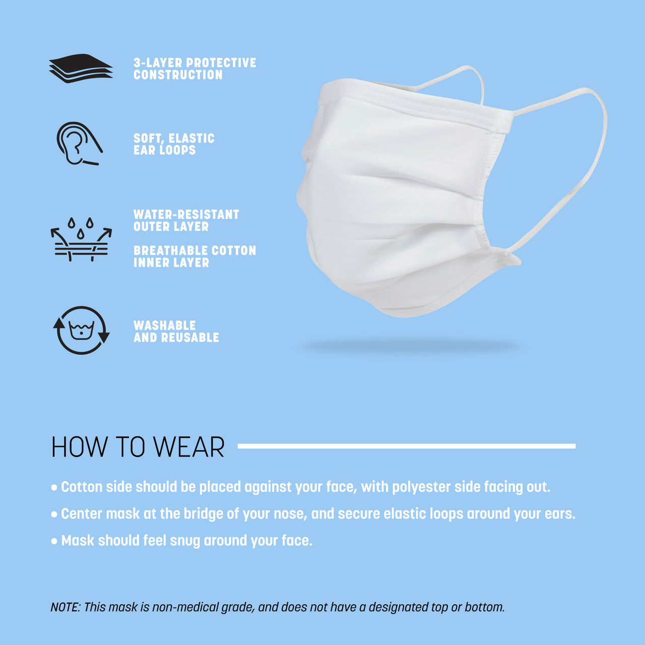 Reusable 3-Layer Self-Care Face Mask with Ear Loops